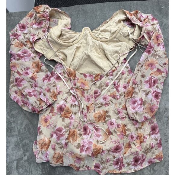 NWOT Sunday Soho Floral Boho Mini Dress with Open Back & Puff Sleeves sz S - Picture 9 of 15